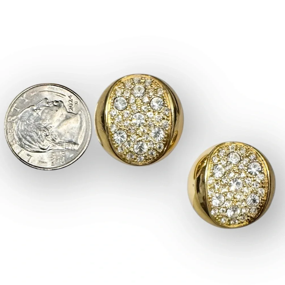 DIOR Vintage Signed Gold-tone Crystal Clip-on Earrings